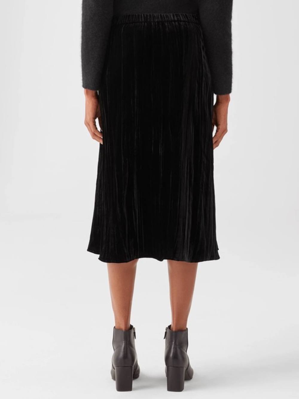 🖤 Eileen Fisher Crushed Velvet Silk Blend A-Line Midi Skirt M NWT